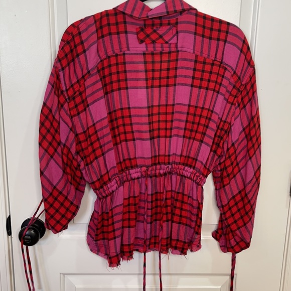 FREE PEOPLE | pacific dawn pink plaid cinched waist top small NWT - Picture 16 of 16